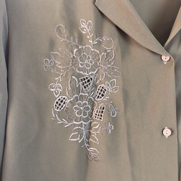 Changing Scene Vintage Blouse Sz 14 Brown Embroidered Scallop Eyelet Long Sleeve - Picture 2 of 12